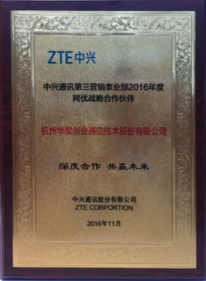Excellent strategic partner of ZTE's third marketing division in 2016